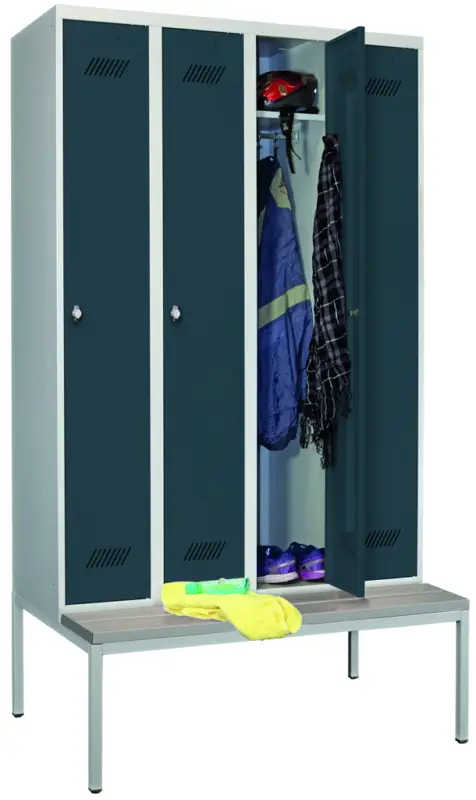 Pavoy Spind mit Sitzbank PVC hellgrau 2150 x 1200 x 500 mm - 4 Abteile mit Drehriegel - RAL 7035 7016 Angebot