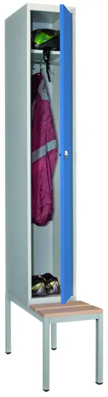 Pavoy Spind mit Sitzbank Holz Buche 2150 x 300 x 500 mm - 1 Abteil mit Drehriegel - RAL 7035 5012 Günstig