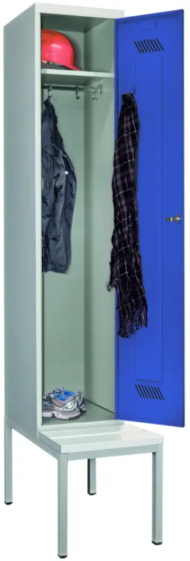 Pavoy Spind mit Sitzbank PVC weiß 2150 x 400 x 500 mm - 1 Abteil mit Drehriegel - RAL 7035 5010 Garantierte Lieferung