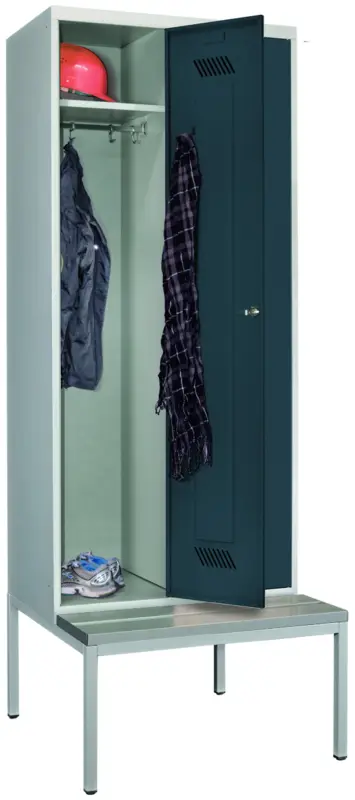 Neu Pavoy Spind mit Sitzbank PVC hellgrau 2150 x 800 x 500 mm - 2 Abteile mit Drehriegel - RAL 7035 7016