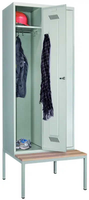 Pavoy Spind mit Sitzbank Holz Buche 2150 x 800 x 500 mm - 2 Abteile mit Drehriegel - RAL 7035 Beliebt