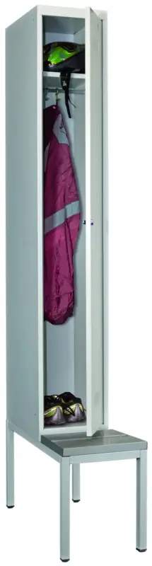 Pavoy Spind mit Sitzbank PVC hellgrau 2150 x 300 x 500 mm - 1 Abteil mit Zylinderschloss - RAL 7035 Geprüft