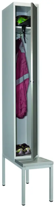 Pavoy Spind mit Sitzbank PVC hellgrau 2150 x 300 x 500 mm - 1 Abteil mit Zylinderschloss - RAL 7035 7016 Markenware