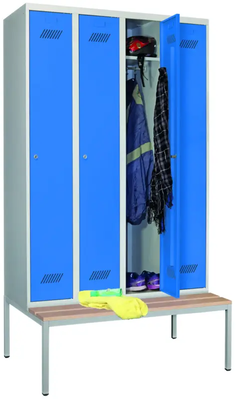 Nur Für Kurze Zeit Pavoy Spind mit Sitzbank Holz Buche 2150 x 1200 x 500 mm - 4 Abteile mit Zylinderschloss - RAL 7035 5012