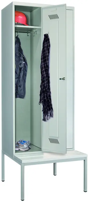 Pavoy Spind mit Sitzbank PVC weiß 2150 x 800 x 500 mm - 2 Abteile mit Zylinderschloss - RAL 7035 Nur Für Kurze Zeit