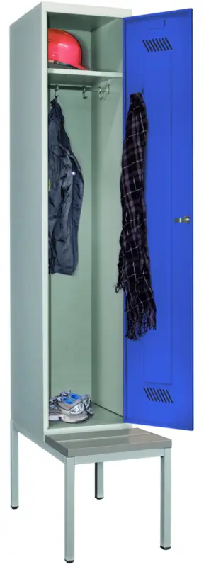 Jetzt Kaufen Pavoy Spind mit Sitzbank PVC hellgrau 2150 x 400 x 500 mm - 1 Abteil mit Zylinderschloss - RAL 7035 5010