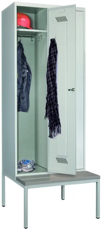 Neue Kollektion Pavoy Spind mit Sitzbank PVC hellgrau 2150 x 800 x 500 mm - 2 Abteile mit Zylinderschloss - RAL 7035