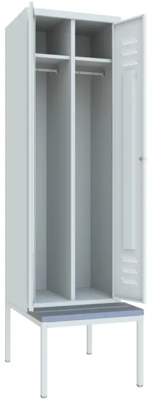 Pavoy Spind mit Sitzbank PVC hellgrau 2150 x 600 x 500 mm - 1 Doppel-Abteil mit Drehriegel - RAL 7035 Jetzt Kaufen