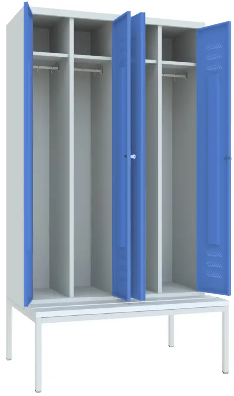 Angebot Pavoy Spind mit Sitzbank PVC weiß 2150 x 1170 x 500 mm - 2 Doppel-Abteile mit Drehriegel - RAL 7035 5012