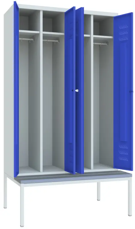 Geprüft Pavoy Spind mit Sitzbank PVC hellgrau 2150 x 1170 x 500 mm - 2 Doppel-Abteile mit Drehriegel - RAL 7035 5010