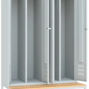 Abverkauf Pavoy Spind mit Sitzbank Holz Buche 2150 x 1170 x 500 mm - 2 Doppel-Abteile mit Drehriegel - RAL 7035