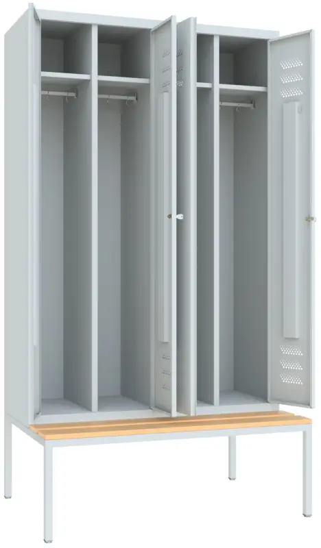 Abverkauf Pavoy Spind mit Sitzbank Holz Buche 2150 x 1170 x 500 mm - 2 Doppel-Abteile mit Drehriegel - RAL 7035