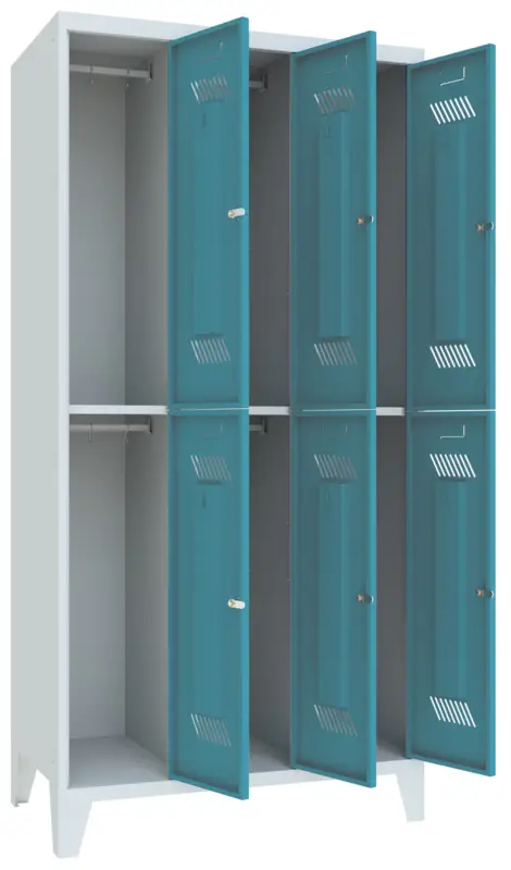 Pavoy Schließfach Spind mit Füßen 1850 x 900 x 500 mm - 6 Abteile mit Drehriegel - RAL 7035 5012 Preiswert