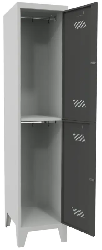 Schneller Versand Pavoy Schließfach Spind mit Füßen 1850 x 400 x 500 mm - 2 Abteile mit Drehriegel - RAL 7035 7016