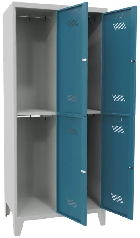 Pavoy Schließfach Spind mit Füßen 1850 x 800 x 500 mm - 4 Abteile mit Drehriegel - RAL 7035 5012 Letzte Chance