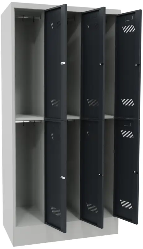 Pavoy Schließfach Spind mit Sockel 1850 x 900 x 500 mm - 6 Abteile mit Zylinderschloss - RAL 7035 7016 Ausverkauf
