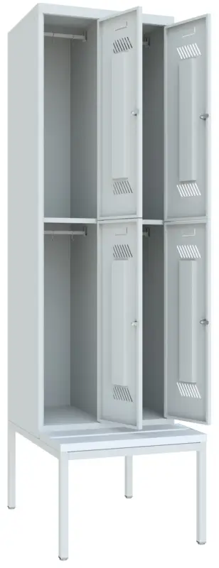 Preiswert Pavoy Schließfach Spind mit Sitzbank PVC weiß 2150 x 600 x 500 mm - 4 Abteile mit Drehriegel - RAL 7035