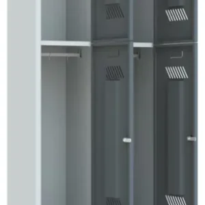 Schnäppchen Pavoy Schließfach Spind mit Sitzbank PVC weiß 2150 x 600 x 500 mm - 4 Abteile mit Drehriegel - RAL 7035 7016