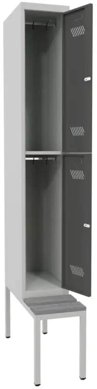Pavoy Schließfach Spind mit Sitzbank PVC hellgrau 2150 x 300 x 500 mm - 2 Abteile mit Drehriegel - RAL 7035 7016 Top-Angebot