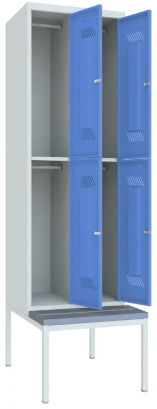 Finale Aktion Pavoy Schließfach Spind mit Sitzbank PVC hellgrau 2150 x 600 x 500 mm - 4 Abteile mit Drehriegel - RAL 7035 5012