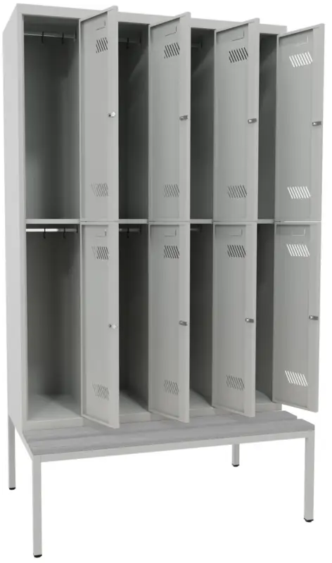 Letzte Chance Pavoy Schließfach Spind mit Sitzbank PVC hellgrau 2150 x 1200 x 500 mm - 8 Abteile mit Drehriegel - RAL 7035