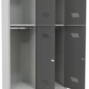 Sonderangebot Pavoy Schließfach Spind mit Sitzbank PVC weiß 2150 x 800 x 500 mm - 4 Abteile mit Drehriegel - RAL 7035 7016