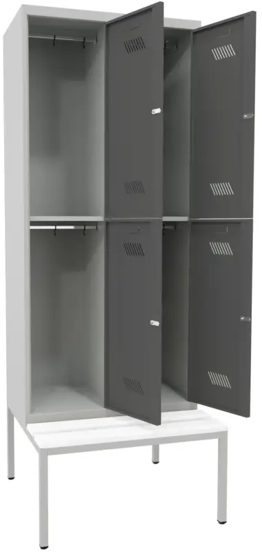 Sonderangebot Pavoy Schließfach Spind mit Sitzbank PVC weiß 2150 x 800 x 500 mm - 4 Abteile mit Drehriegel - RAL 7035 7016