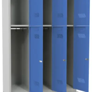 Ausverkauf Pavoy Schließfach Spind mit Sitzbank PVC hellgrau 2150 x 1200 x 500 mm - 6 Abteile mit Drehriegel - RAL 7035 5012