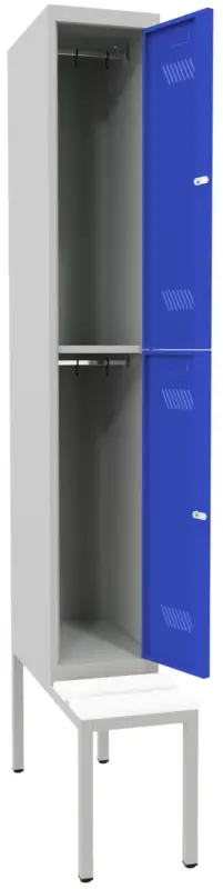 Preisreduziert Pavoy Schließfach Spind mit Sitzbank PVC weiß 2150 x 300 x 500 mm - 2 Abteile mit Zylinderschloss - RAL 7035 5010