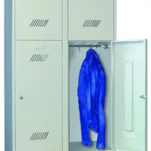 Ausverkauf Pavoy Schließfach Spind mit Sitzbank PVC weiß 2150 x 600 x 500 mm - 4 Abteile mit Zylinderschloss - RAL 7035