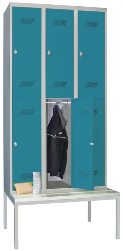 Saisonangebot Pavoy Schließfach Spind mit Sitzbank PVC weiß 2150 x 900 x 500 mm - 6 Abteile mit Zylinderschloss - RAL 7035 5012