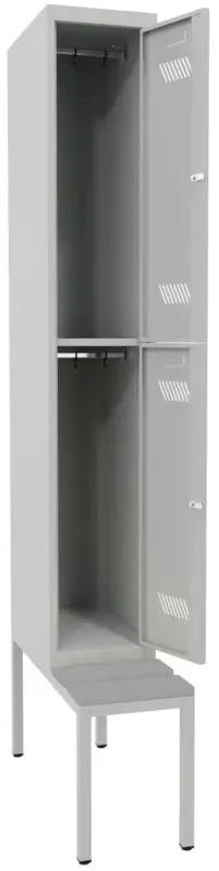 Pavoy Schließfach Spind mit Sitzbank PVC hellgrau 2150 x 300 x 500 mm - 2 Abteile mit Zylinderschloss - RAL 7035 Top-Seller