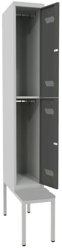 Pavoy Schließfach Spind mit Sitzbank PVC hellgrau 2150 x 300 x 500 mm - 2 Abteile mit Zylinderschloss - RAL 7035 7016 Direkt Vom Hersteller