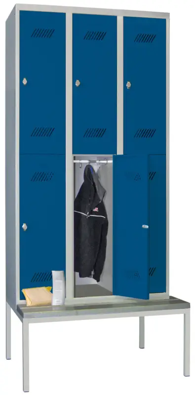 Pavoy Schließfach Spind mit Sitzbank PVC hellgrau 2150 x 900 x 500 mm - 6 Abteile mit Zylinderschloss - RAL 7035 5010 Beliebt