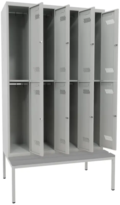 Pavoy Schließfach Spind mit Sitzbank PVC hellgrau 2150 x 1200 x 500 mm - 8 Abteile mit Zylinderschloss - RAL 7035 Schnäppchen