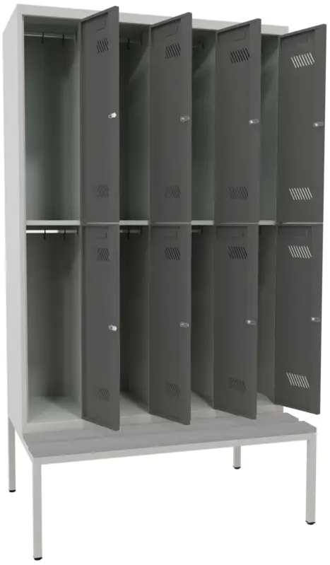 Pavoy Schließfach Spind mit Sitzbank PVC hellgrau 2150 x 1200 x 500 mm - 8 Abteile mit Zylinderschloss - RAL 7035 7016 Must-Have