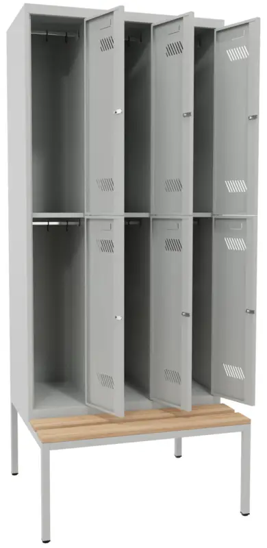 Pavoy Schließfach Spind mit Sitzbank Holz Buche 2150 x 900 x 500 mm - 6 Abteile mit Zylinderschloss - RAL 7035 Sofort Bestellen