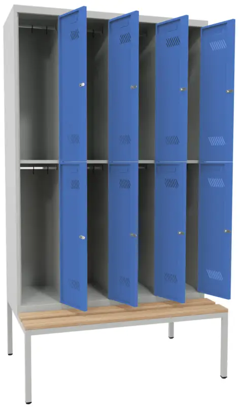 Sale Pavoy Schließfach Spind mit Sitzbank Holz Buche 2150 x 1200 x 500 mm - 8 Abteile mit Zylinderschloss - RAL 7035 5012