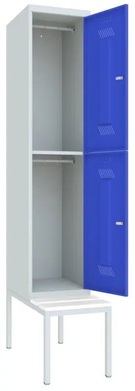 Garantierte Lieferung Pavoy Schließfach Spind mit Sitzbank PVC weiß 2150 x 400 x 500 mm - 2 Abteile mit Zylinderschloss - RAL 7035 5010