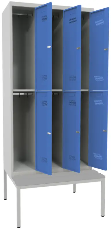 Pavoy Schließfach Spind mit Sitzbank PVC hellgrau 2150 x 1200 x 500 mm - 6 Abteile mit Zylinderschloss - RAL 7035 5012 Neue Ware