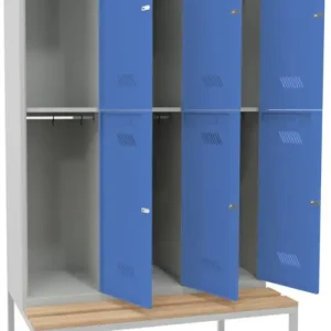Top-Preis Pavoy Schließfach Spind mit Sitzbank Holz Buche 2150 x 1200 x 500 mm - 6 Abteile mit Zylinderschloss - RAL 7035 5012