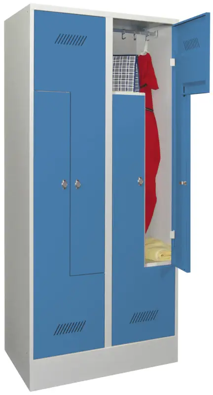 Pavoy Z-Spind mit Sockel 1850 x 800 x 500 mm - 4 Abteile mit Drehriegel - RAL 7035 5012 Must-Have