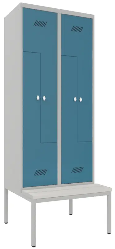 Schneller Versand Pavoy Z-Spind mit Sitzbank PVC weiß 2150 x 800 x 500 mm - 4 Abteile mit Drehriegel - RAL 7035 5012