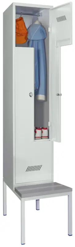 Pavoy Z-Spind mit Sitzbank PVC hellgrau 2150 x 400 x 500 mm - 2 Abteile mit Drehriegel - RAL 7035 Nur Für Kurze Zeit