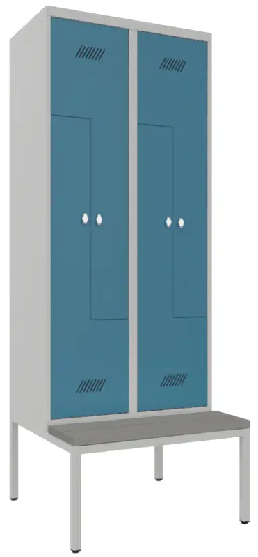Sichere Zahlung Pavoy Z-Spind mit Sitzbank PVC hellgrau 2150 x 800 x 500 mm - 4 Abteile mit Drehriegel - RAL 7035 5012