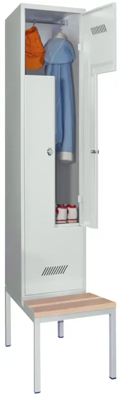 Sale Pavoy Z-Spind mit Sitzbank Holz Buche 2150 x 400 x 500 mm - 2 Abteile mit Drehriegel - RAL 7035