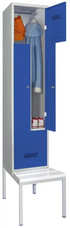 Pavoy Z-Spind mit Sitzbank PVC weiß 2150 x 400 x 500 mm - 2 Abteile mit Zylinderschloss - RAL 7035 5010 Nur Heute