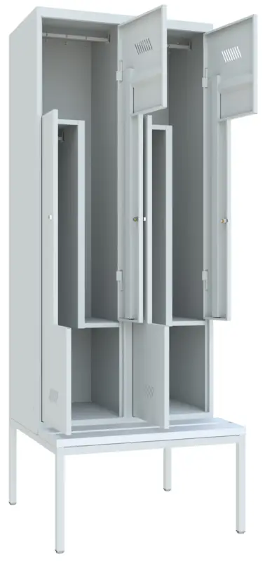 Pavoy Z-Spind mit Sitzbank PVC weiß 2150 x 800 x 500 mm - 4 Abteile mit Zylinderschloss - RAL 7035 Aktuell