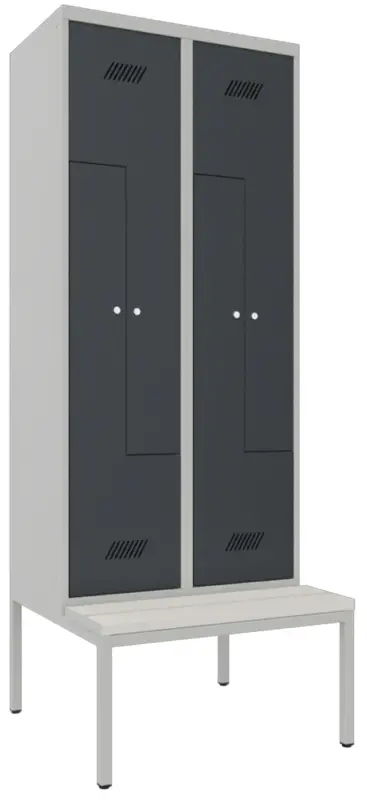 Preiswert Pavoy Z-Spind mit Sitzbank PVC weiß 2150 x 800 x 500 mm - 4 Abteile mit Zylinderschloss - RAL 7035 7016