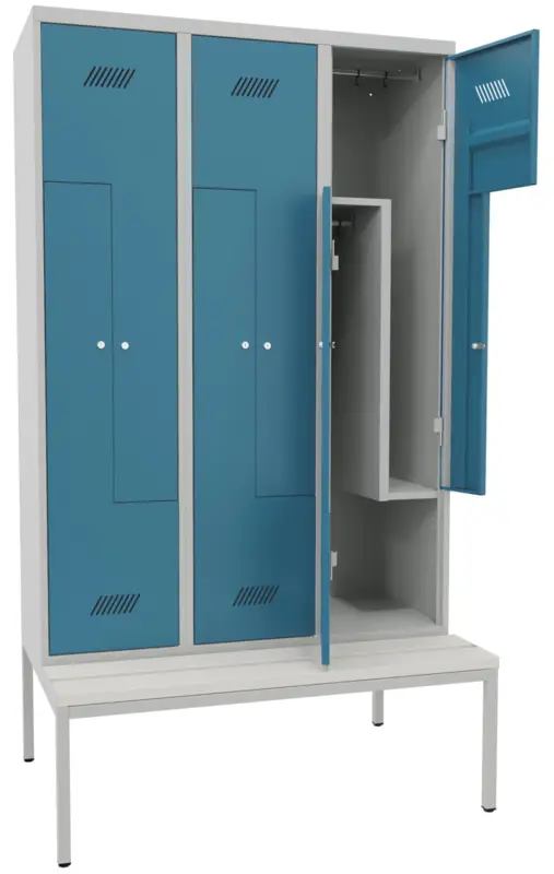Pavoy Z-Spind mit Sitzbank PVC weiß 2150 x 1200 x 500 mm - 6 Abteile mit Zylinderschloss - RAL 7035 5012 Garantierte Lieferung